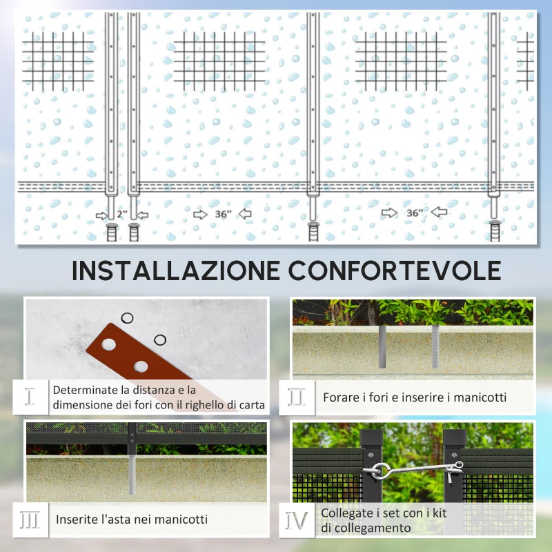 Outsunny Recinzione Barriera di Sicurezza per Piscina a Rete, Set di 4 Pannelli, 365L x 126H cm, Nero