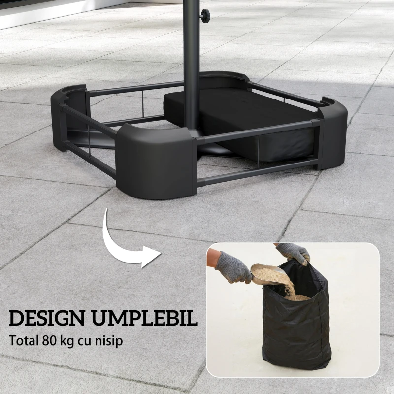 Outsunny Bază pentru Umbrelă Reumplibilă cu Nisip 80 kg/Nisip Umed 90 kg, pentru Tije de Ø48 mm, Negru
