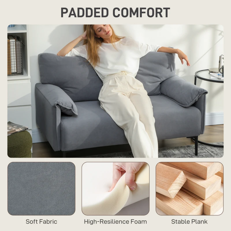 HOMCOM Sofa 2-osobowa, Grube Poduszki, Aksamitna Tapicerka, Kanapa, Czarna