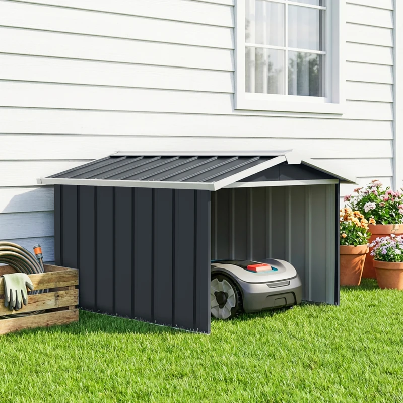Outsunny Garaje para Robot Cortacésped de Acero Galvanizado con Techo Dos Aguas para Jardín Exterior 87x103x66 cm Gris Oscuro