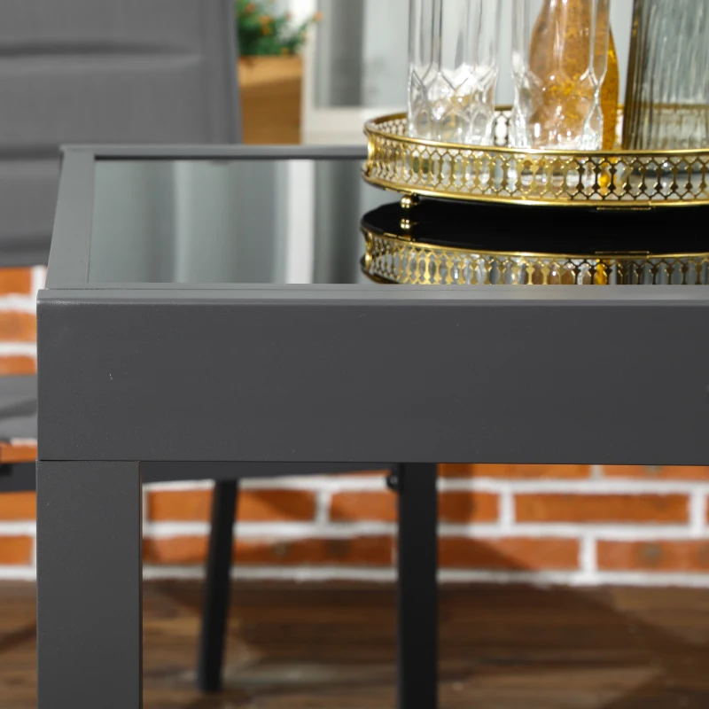 Outsunny Extending Garden Table, Outdoor Dining Table with Aluminium Frame and Tempered Glass Tabletop, 80/160 x 80 x 75 cm, Black