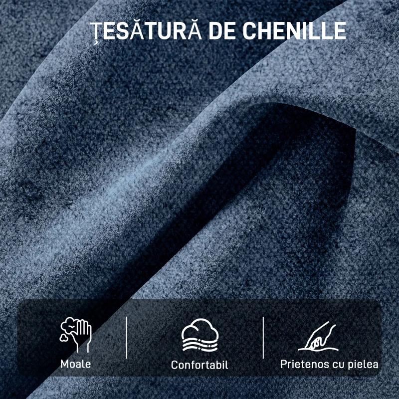 HOMCOM Fotoliu de Living Pivotant Îmbrăcat în Chenilă cu Șezut Lat, Fotoliu Modern pentru Dormitor cu Picioare Metalice, Albastru Închis