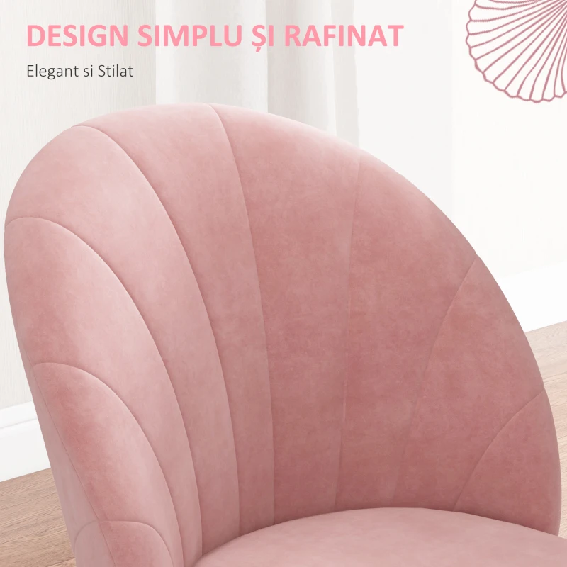 HOMCOM Set de 2 scaune de dining tapițate, stil nordic, din metal și catifea, 52x54x79cm, roz