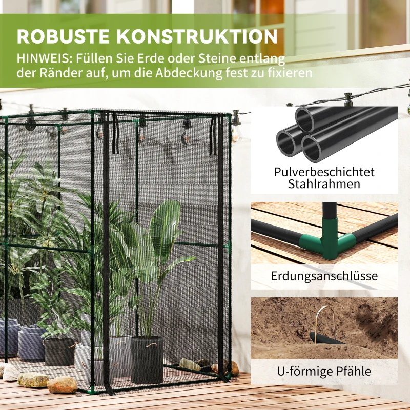Outsunny Obstkäfig, Pflanzenschutznetz mit Reißverschlusstür, Schutz vor Vögeln, Insekten und kleinen Tieren, Schwarz