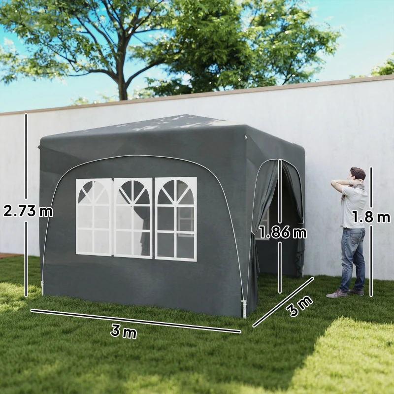 Outsunny 3 x 3m Pop-Up Gazebo Shelter, with Accessories - Dark Grey