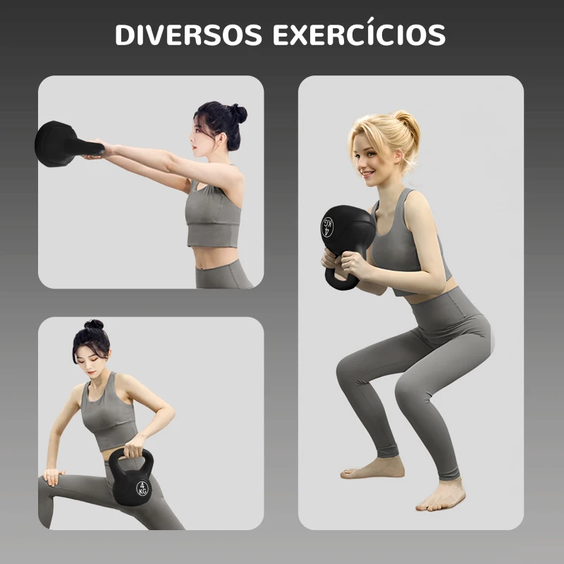 HOMCOM Peso Russo de 4 kg Kettlebell Fitness Preenchido de Areia com Punho Largo Antiderrapante 18x12x20 cm Preto