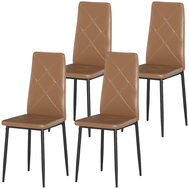 HOMCOM Set de 4 Sillas de Comedor Tapizadas de Piel Sintética con Respaldo Alto y Patas de Acero 41x50x97 cm Marrón