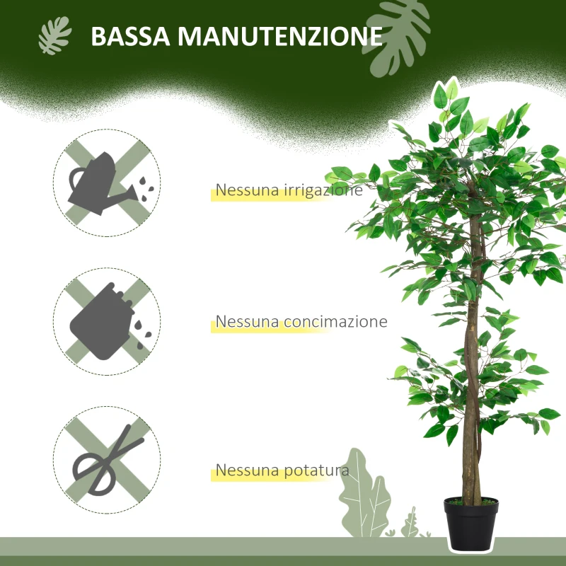 Outsunny Pianta Artificiale Albero del Tè con 546 Foglie Realistiche e Vaso Cemento 120 cm Verde