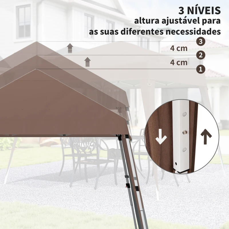 Outsunny Tenda Dobrável 3x3 m Tenda Pop-up de Jardim Altura Ajustável com Saco de Transporte Anti-UV Impermeável Castanho
