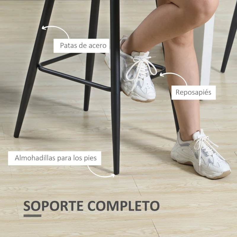 HOMCOM Juego de 2 Taburetes Altos de Cocina Taburetes de Bar Tapizados en Terciopelo con Reposapiés y Respaldo Gris