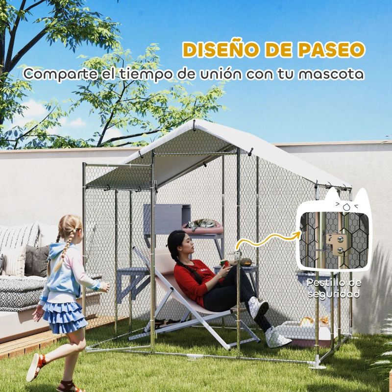 PawHut Jaula Grande para Gatos Exterior con 2 Casitas 7 Plataformas para Saltar Cubierta Impermeable y Anti-UV 240x193x195 cm