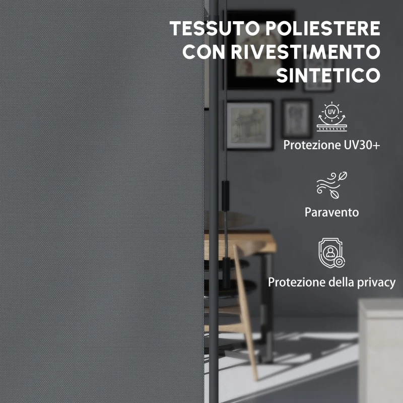 Outsunny Tenda manuale retrattile autonoma lunghezza regolabile manovella montaggio senza foratura metallo alluminio poliestere grigio scuro