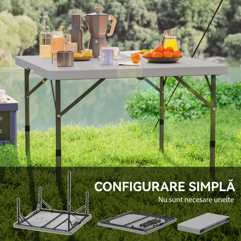 Outsunny Masă de Camping Pliabilă cu 2 Înălțimi Reglabile, 86x86x74 cm, Alb