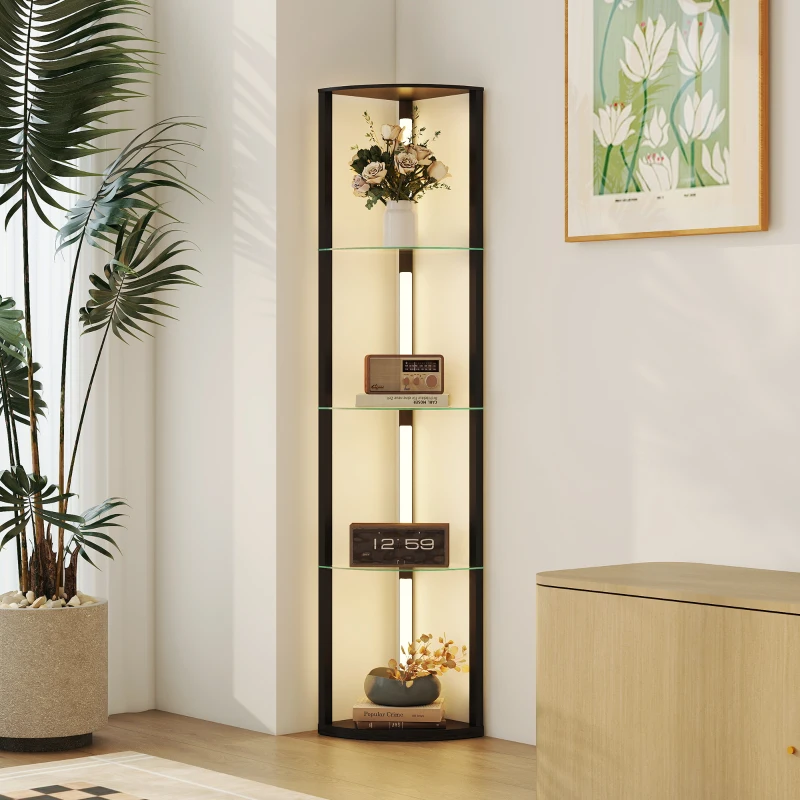 HOMCOM Stehlampe mit 5 Regalböden und LED-Licht, 3 Helligkeitsstufen und Fußschalter, Schwarz