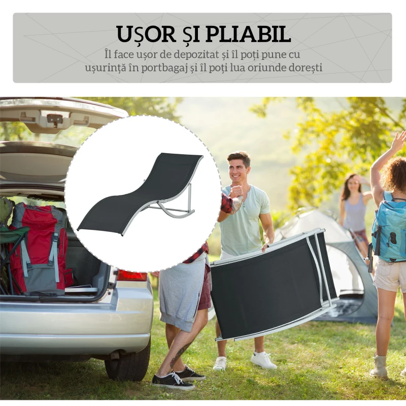 Outsunny Set 2 sezlonguri de Gradina Pliabile, sezlong pentru Plaja din Aluminiu si Textilen, 61x165x63 cm