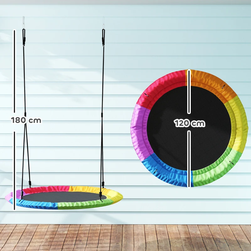 AIYAPLAY Huśtawka Gniazdowa Regulowana Ø 120 cm, Udźwig 300 kg, Dla Dzieci 3-8 lat, 120 x 120 x 180 cm, Wielokolorowa