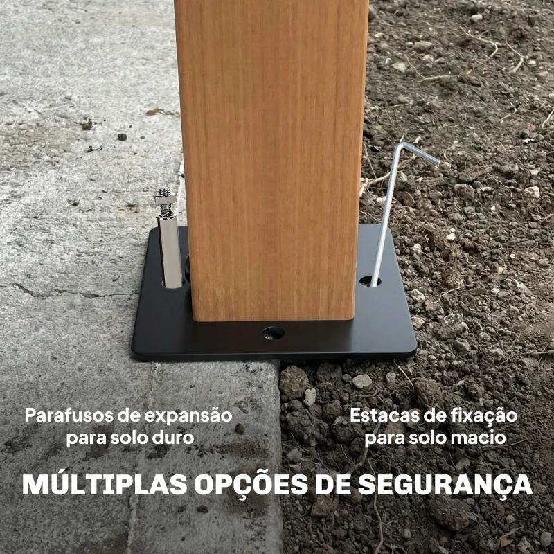 Outsunny Pérgola para Jardim 3x3,6 m com Telhado Duplo Paredes de Rede UPF50+ Estrutura Metálica Creme e Teca