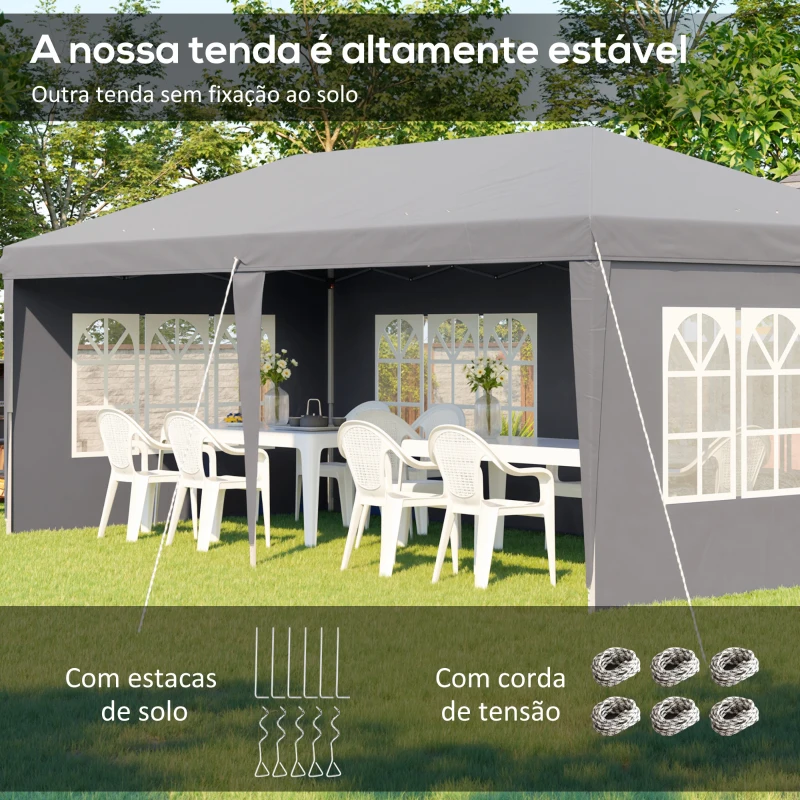 Outsunny Tenda Dobrável com 4 Paredes Laterais Amovíveis 4 Janelas e Bolsa de Transporte 585x295x270 cm Cinzento