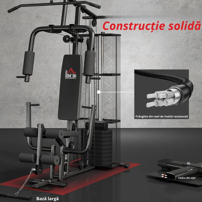 HOMCOM Statie de fitness Multifunctionala pentru Sala si Casa, din Otel 150x110x210cm Negru