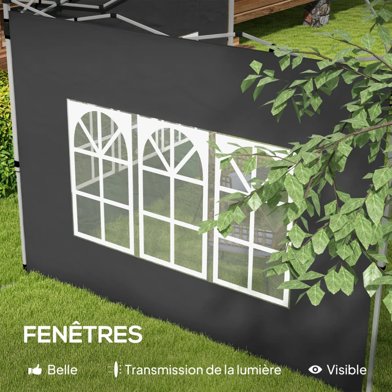 Outsunny Lot de 2 parois latérales pour tonnelle de 3 x 3 m panneau pour pavillon avec fenêtre 295 x 195 cm noir