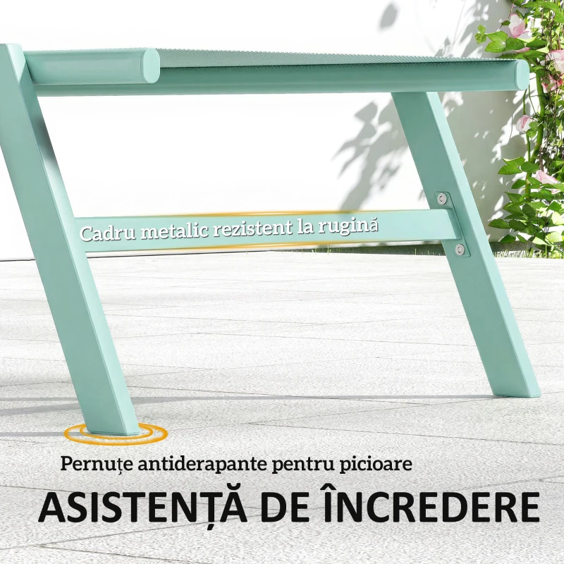 Outsunny Set 2 Șezlonguri cu Măsuță, Șezlonguri Grădină cu Spătar Reglabil.