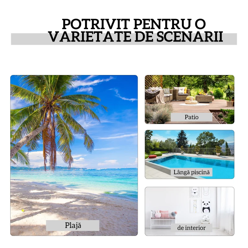 Outsunny Set de 2 șezlonguri și măsuță cu blat din sticlă, 59x169x66 cm, gri deschis