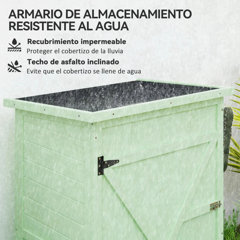 Outsunny Armario de Jardín de Madera para Exterior para Herramientas con 2 Estantes y Techo Asfáltico 75x56x115 cm Verde
