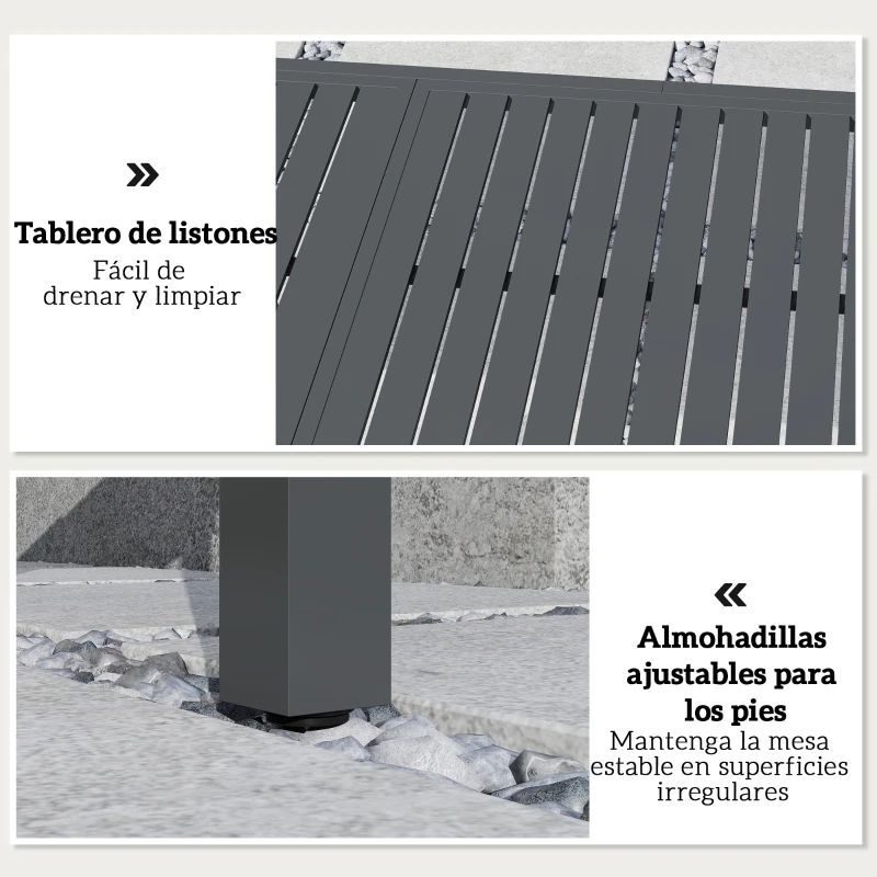 Outsunny Mesa de Jardín Extensible 150/225x85x75 cm Mesa de Comedor de Aluminio con Tablero de Listones para 6-8 Personas Gris