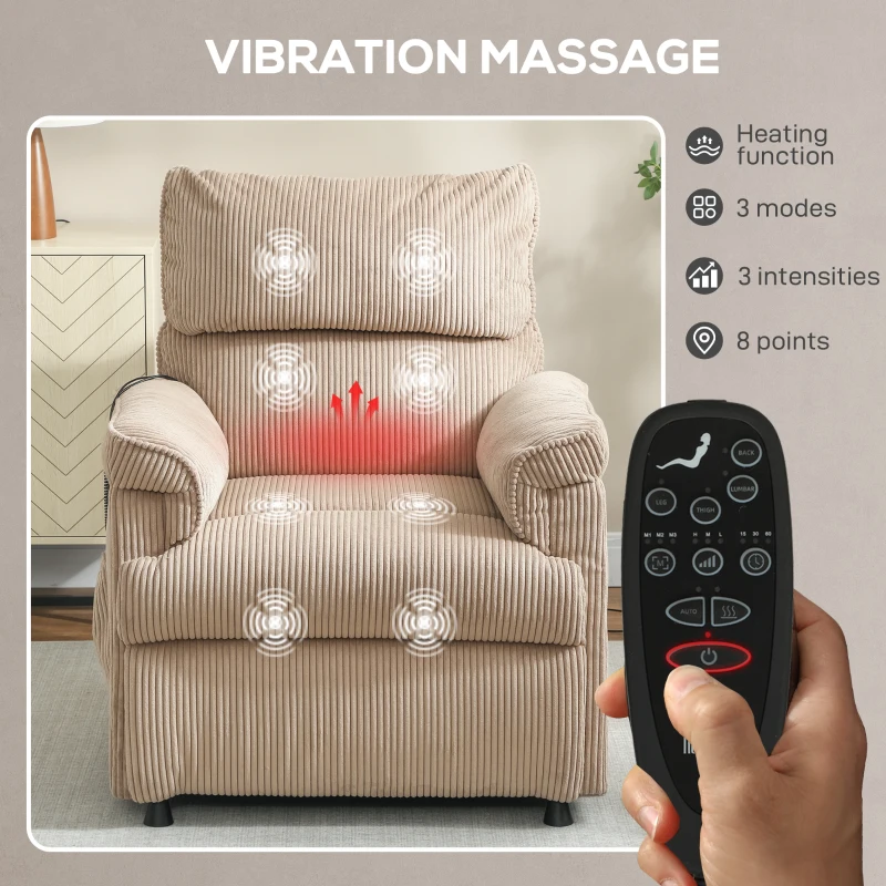HOMCOM Corduroy Electric Massage Recliner - Brown