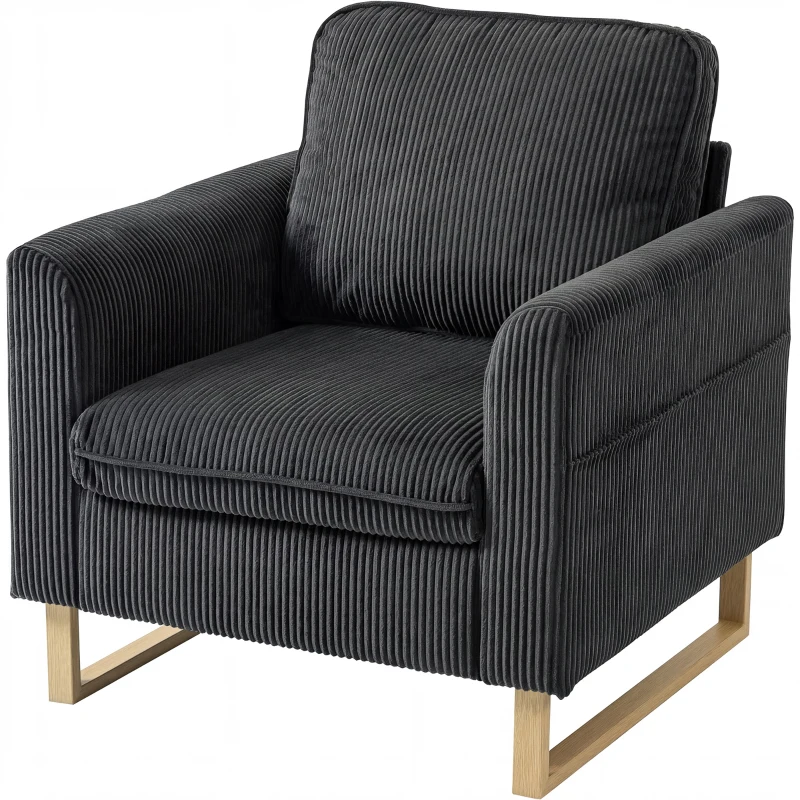 HOMCOM Accent Chair with Pocket Spring, Modern Industrial Armchair with Metal Legs for Livingroom Dark Grey