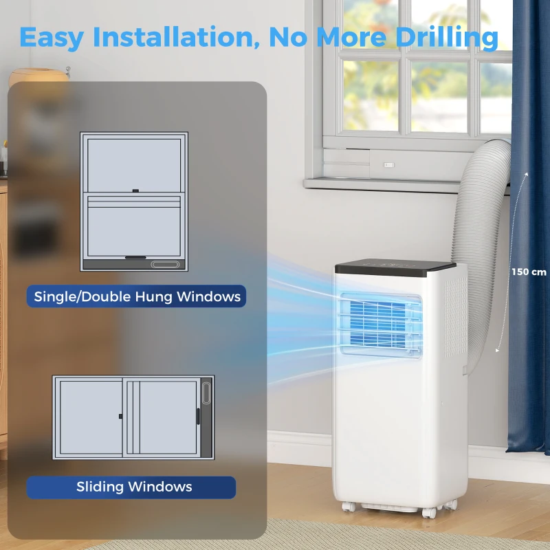 HOMCOM Aparat de aer condiționat portabil 10.000 BTU 4 în 1 - răcire, dezumidificator, ventilator cu WiFi pentru 30 m² Alb