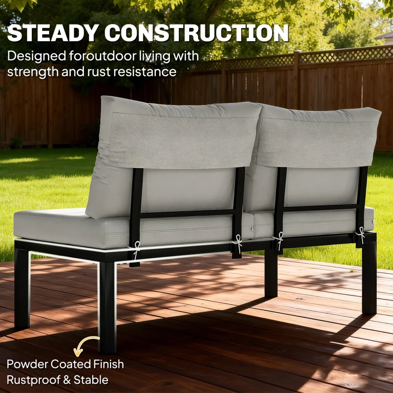 Outsunny Garden Furniture Set, 6 Piece Corner Sofa Set with Loveseat, Coffee Table, Sofa with Integrated Side Table