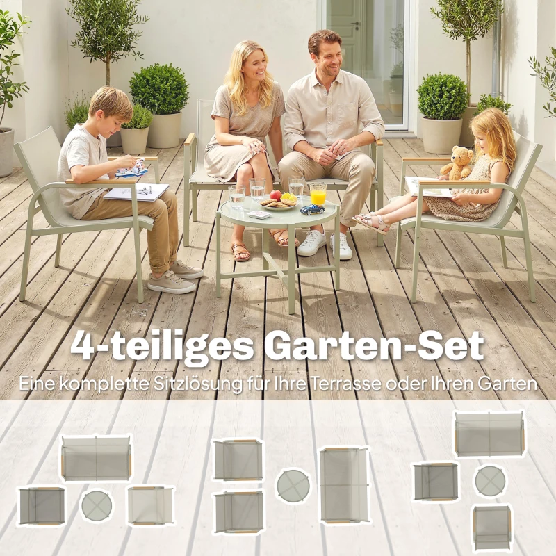 Outsunny Tuinmeubelset Weerbestendig Metaal Zitgroep voor 4 Personen Tuinlounge met Tweezitsbank, 2 Stoelen en Bijzettafel, Groen