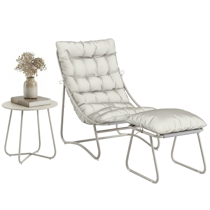 Outsunny Bistro Set for Garden, 3 Piece Outdoor Table and Chair with Footstool and Removable Cushions, Comfy Balcony Furniture
