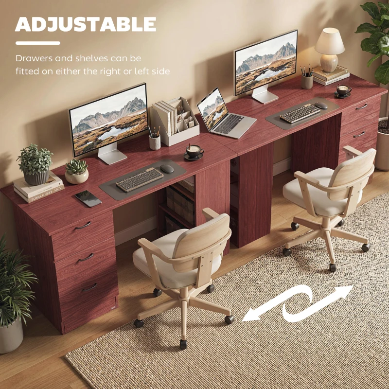 HOMCOM Computer Desk, Writing Table, PC Workstation with 3 Storage Shelves and Drawers, Handle, for Home Office, Walnut Brown