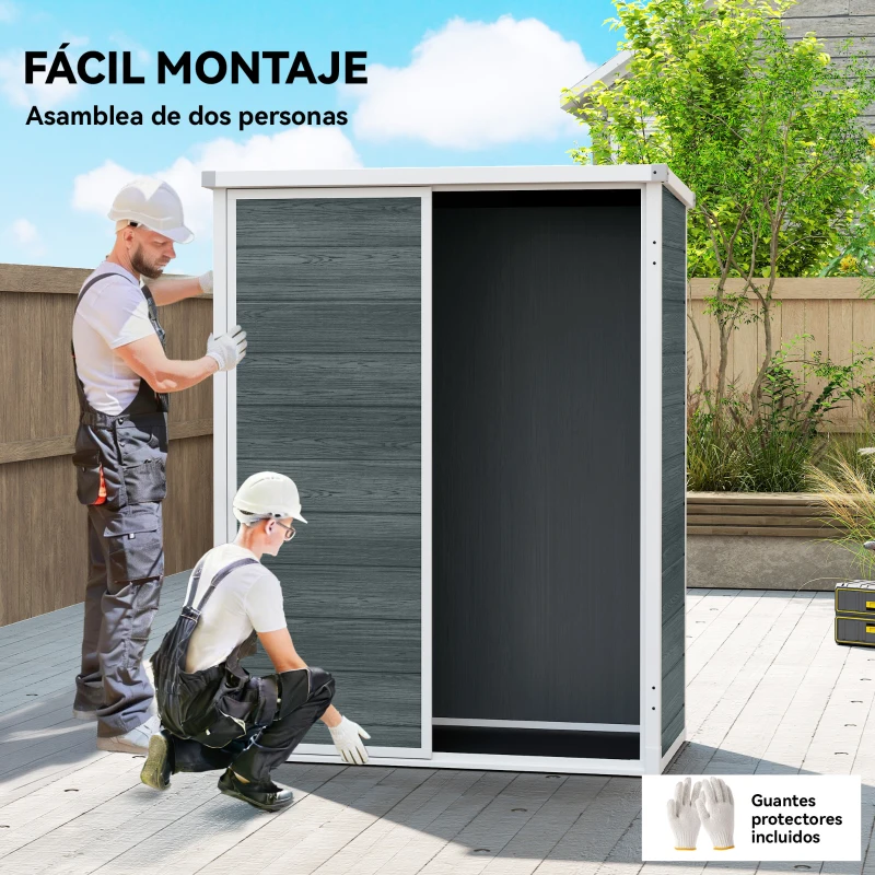 Outsunny Cobertizo de Jardín Exterior de Plástico 0,81 m² 134x68,5x170 cm con Suelo 2 Estantes Plegables Puertas con Pestillo