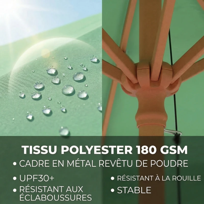 Outsunny Parasol de Jardin Rond avec Volants Rétro Chic Aspect Bois Protection Solaire UV 230cm Vert Clair