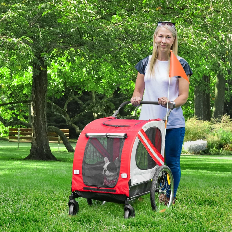 PawHut Remorque à vélo pour chien convertible jogger 2 en 1 pour animaux avec drapeau réflecteurs - rouge