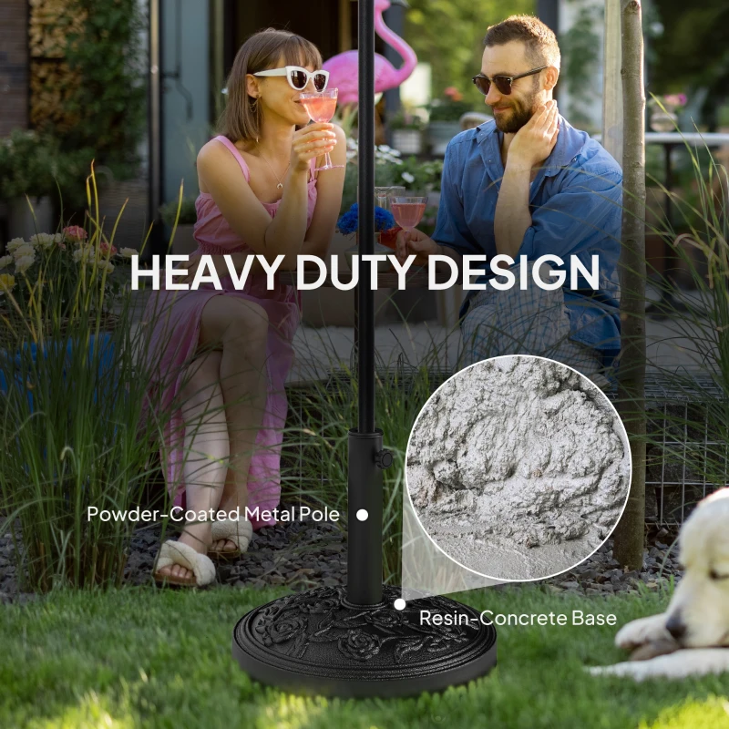 Outsunny Parasol Base, Umbrella Base with Wheels Cast Iron Effect, for Umbrella, Canopy, Weather Resistant, Black