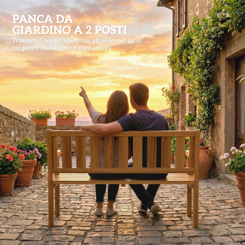 Outsunny Panchina da Giardino da 2 Posti Legno di Abete a Doghe, 150x57x93 cm, Color Teak