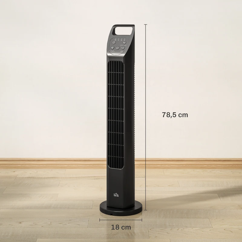 HOMCOM Wentylator wieżowy, elektryczny wentylator z pilotem, oscylacja 75°, 3 prędkości, 3 tryby, 7,5-godzinny timer, cichy, bezłopatkowy wentylator do sypialni i biura, czarny