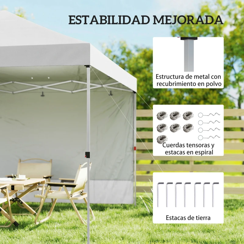 Outsunny Carpa Plegable Pop-up 3x3 m con Pared Lateral UPF50+ Altura Ajustable Empuje Central Bolsa de Transporte Blanco
