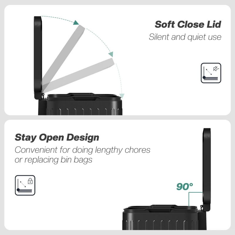 HOMCOM Kosz kuchenny, 2 x 20 L, efektywne sortowanie odpadów, pedałowy, tworzywo sztuczne, metal, czarny
