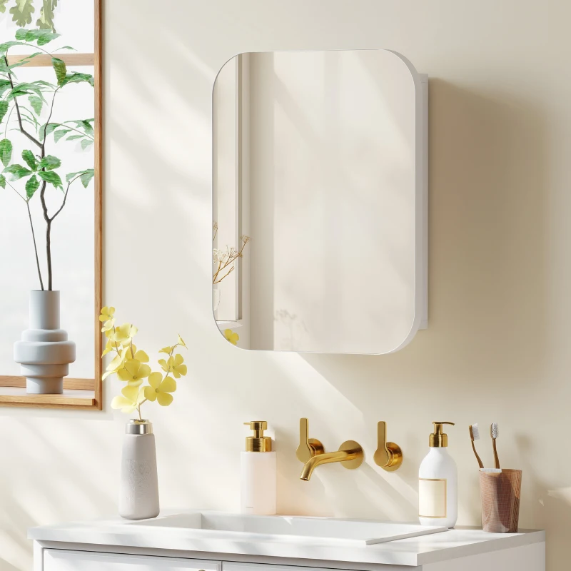 HOMCOM Bathroom Medicine Cabinet with Mirror, Bathroom Wall Cabinet with Adjustable Shelves, Soft Close Hinges, White