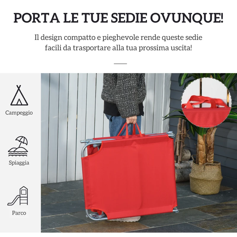 Outsunny Lettino Prendisole Pieghevole con Schienale Reclinabile su 5 Livelli, 187x55x24cm, Rosso