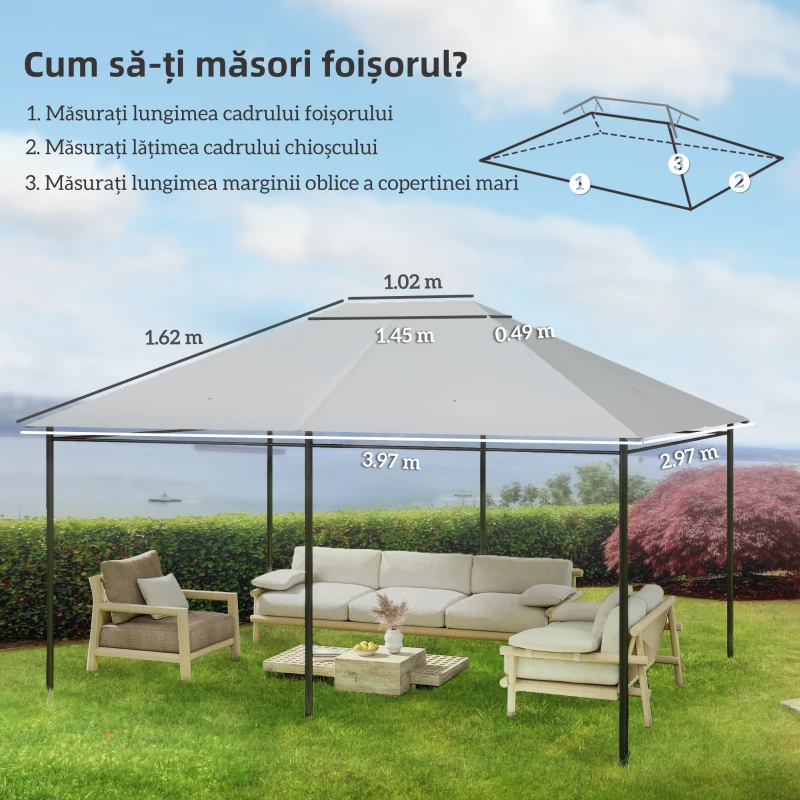 Outsunny Acoperiș de Rezervă 4x3 m pentru Foișor Anti UV din Poliester cu Ventilație, Gri Deschis