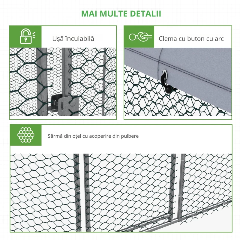 PawHut Țarc pentru găini exterior 5 m² parc cu plasă dim. 2,8L x 2,45l x 2,46H - spațiu acoperit - 5/8 găini