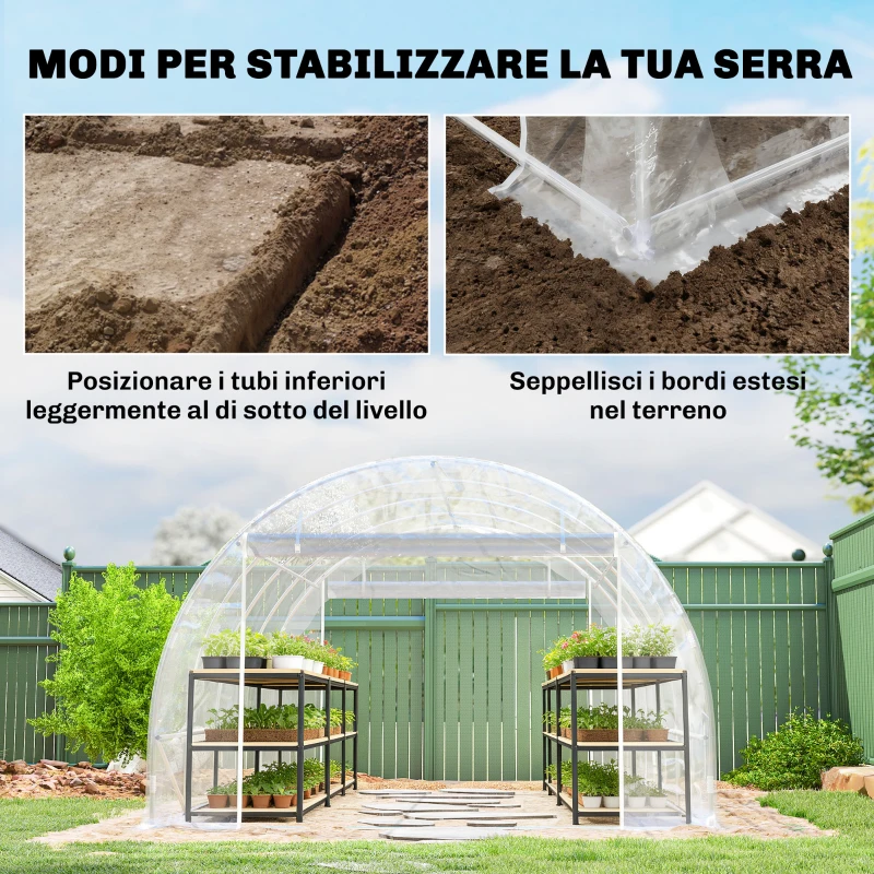 Outsunny Serra a Tunnel 3x4x2 m con Porte Avvolgibili, Telaio in Acciaio e Copertura in PE Anti-UV, Trasparente