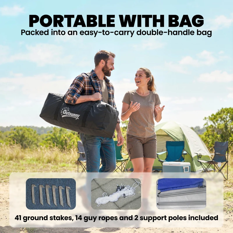 Outsunny 6-9 Man Large Tunnel Tent with 3 Bedrooms, Living Area and Porch, Stand-up Camping Tent, Portable with Bag, Light Grey