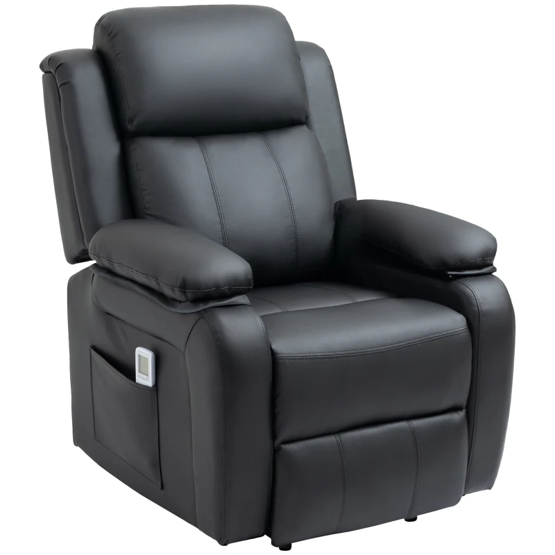HOMCOM Riser and Recliner Chair with Massage, PU Leather Power Lift Chair for Elderly with Thick and High Back, Headrest, Removable Armrests, Footrest, Side Pockets, Electric Lift Armchair, Black